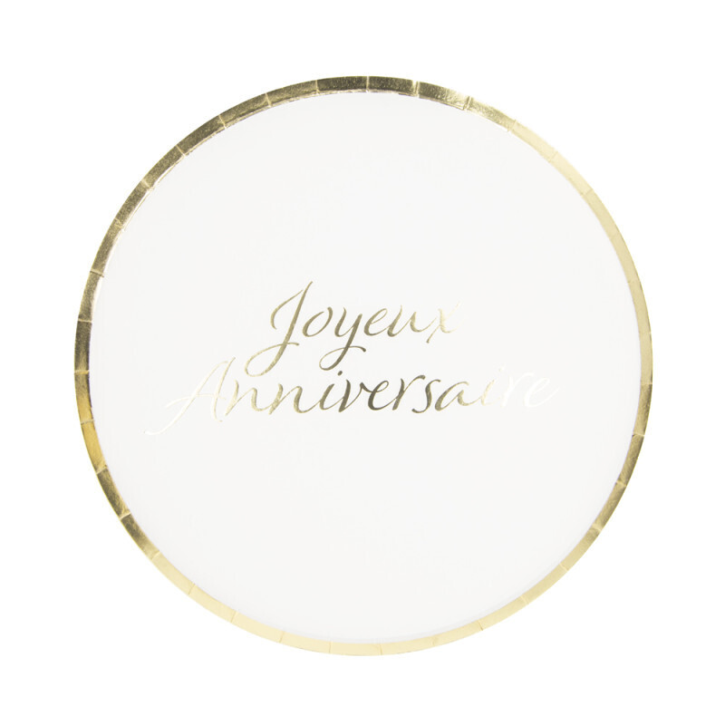 ASSIETTES RONDES JOYEUX ANNIVERSAIRE X8