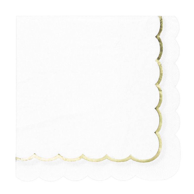 SERVIETTES FESTONNEES BLANCHES ET OR X16