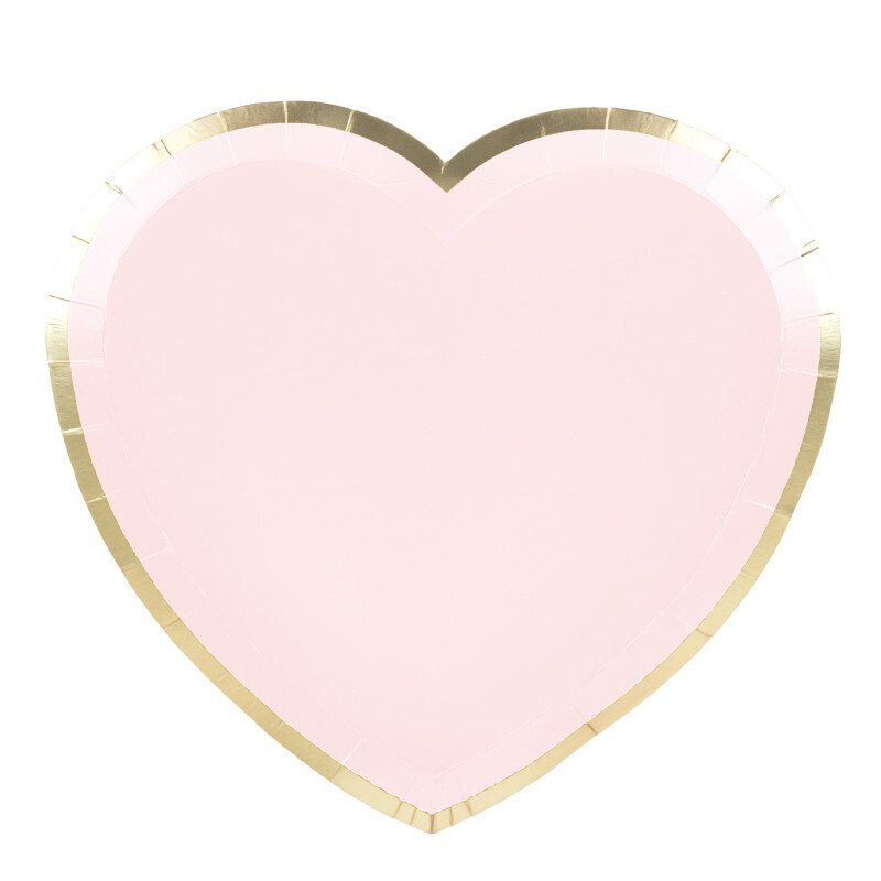 ASSIETTES COEUR ROSE PASTEL OR X8