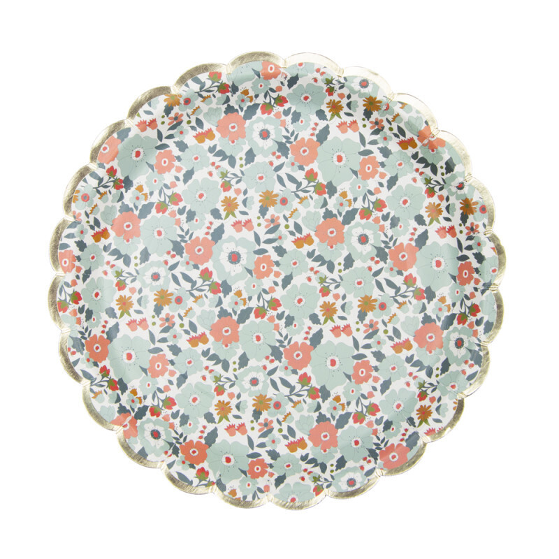 ASSIETTES FESTONNEES FLEURS ET OR X8