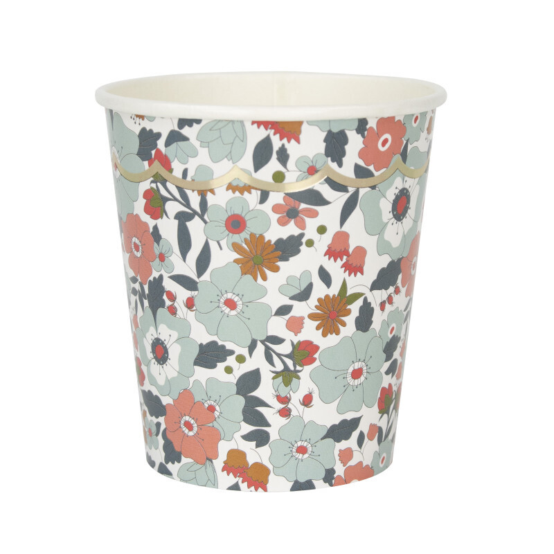 GOBELETS FESTONNES FLEURS ET OR X8
