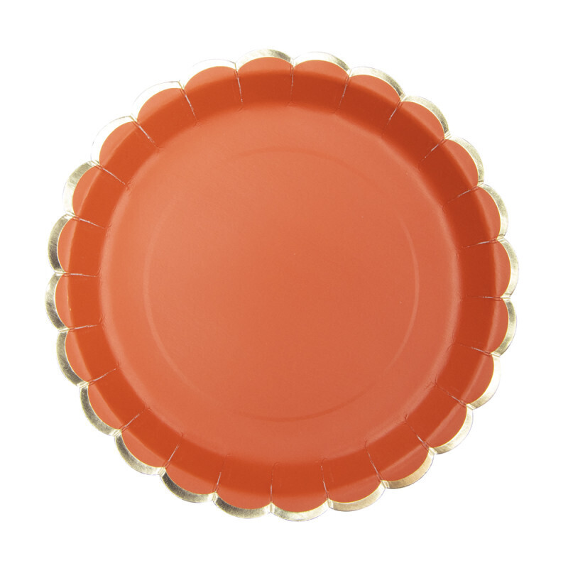 ASSIETTES FESTONNEES TERRACOTTA ET OR X8