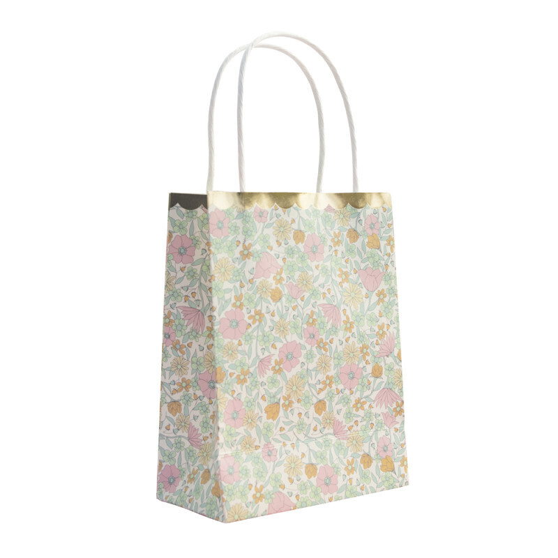 SACS EN PAPIER SHABBY FLEURS ET OR X4
