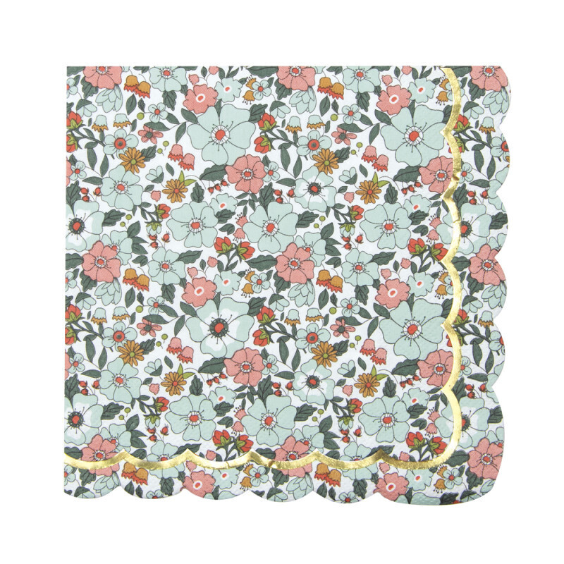 SERVIETTES FESTONNEES FLEURS ET OR X16