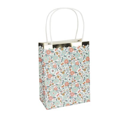 SACS EN PAPIER FLEURS ET OR X4