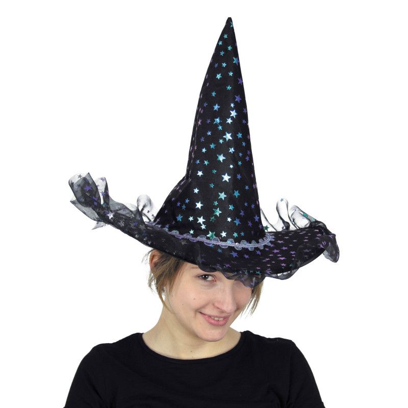 CHAPEAU SORCIERE ETOILES IRISEES LUXE ADULTE