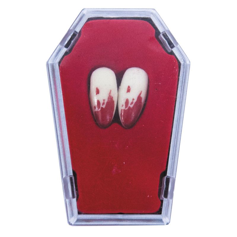 2 CANINES DE VAMPIRE ENSANGLANTEES DANS CERCUEIL