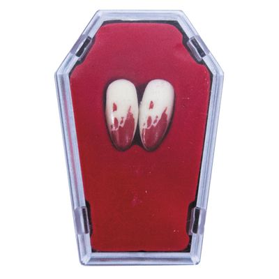 2 CANINES DE VAMPIRE ENSANGLANTEES DANS CERCUEIL