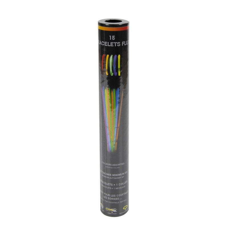 TUBE 15 BRACELETS FLUORESCENTS COULEURS