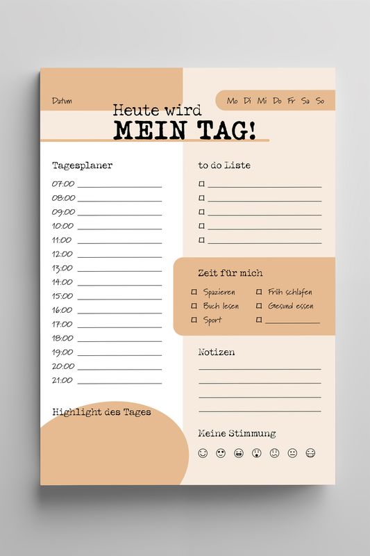 DIN A5 Tagesplaner Block "Heute wird mein Tag"