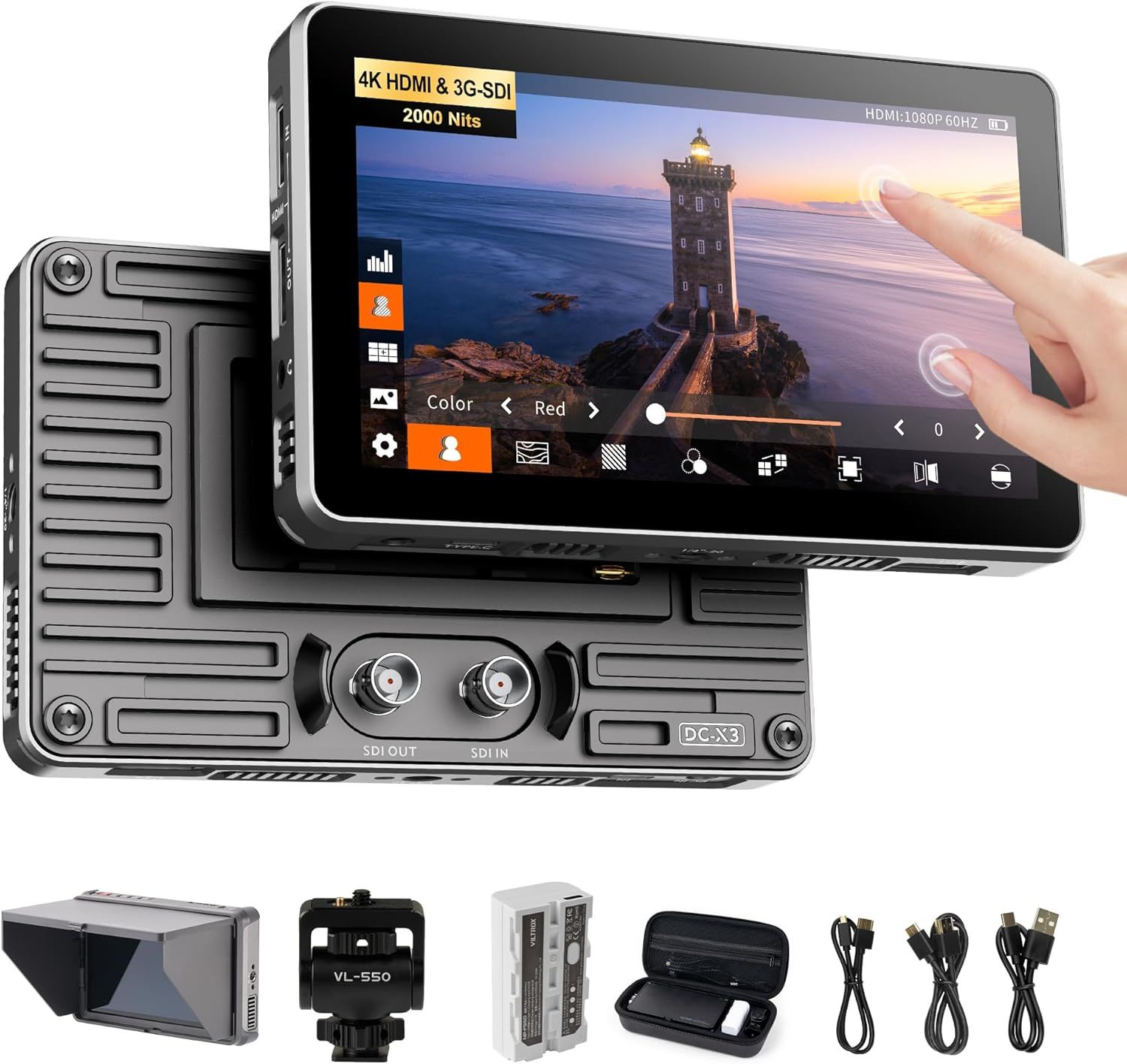 VILTROX DC-X3 2000 Nits SDI Camera Field Monitor, 4K HDMI 6 Inch Touchscreen