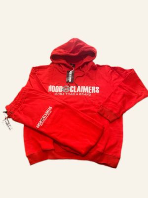 Unisex Fleece Red Pullover Jogger Set