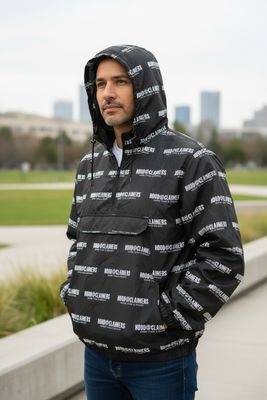 Unisex Black Windbreaker Pullover Hoodie