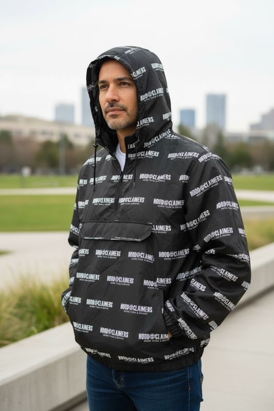 Unisex Black Windbreaker Pullover Hoodie