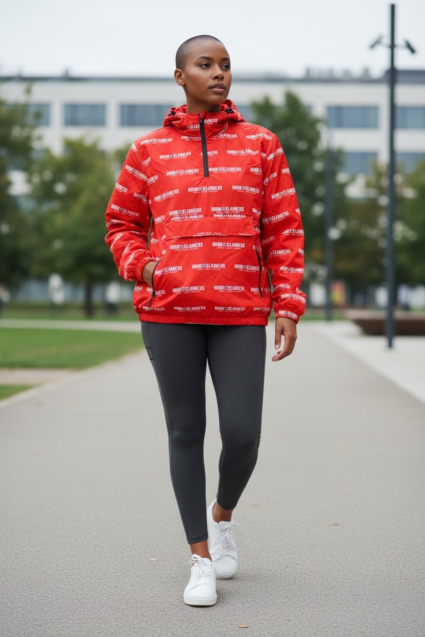 Unisex Red Windbreaker Pullover Hoodie