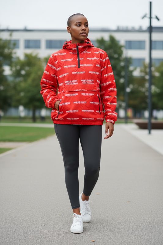 Unisex Red Windbreaker Pullover Hoodie