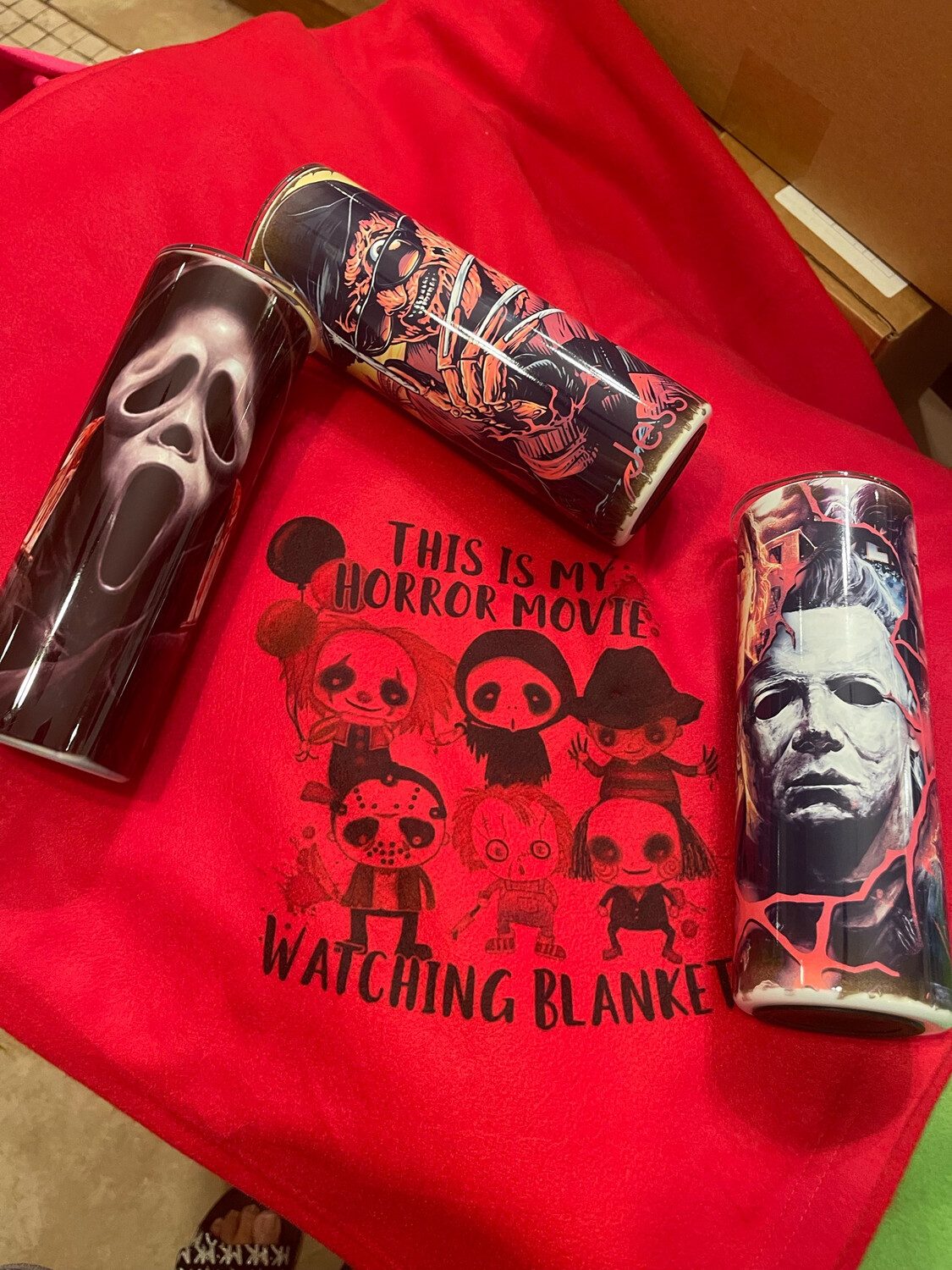 20 Oz Horror Skinny Tumbler &amp; Blanket Bundle Your Choice