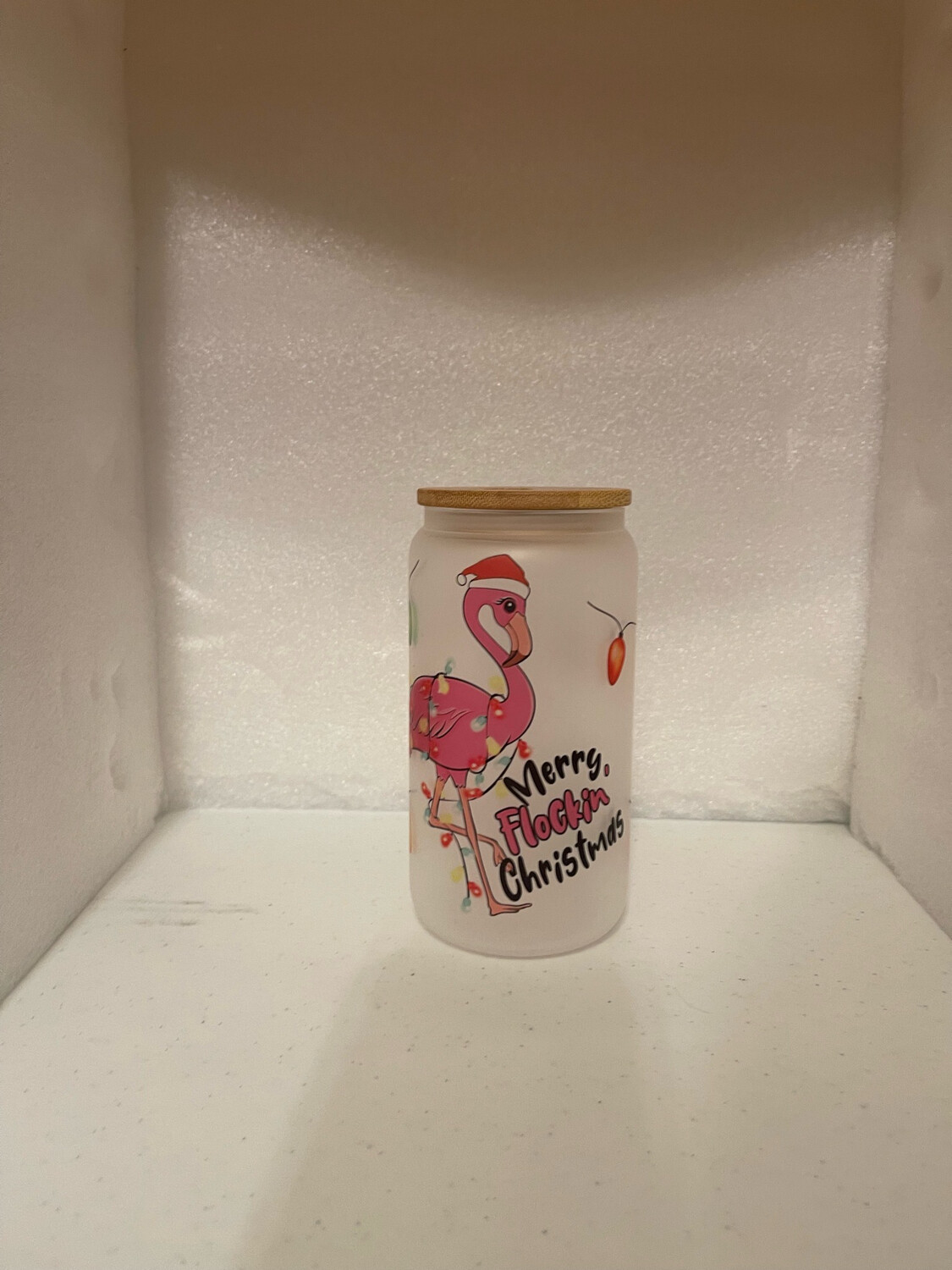 Flamingo 16 Oz Glass Tumbler With Lid &amp; Straw