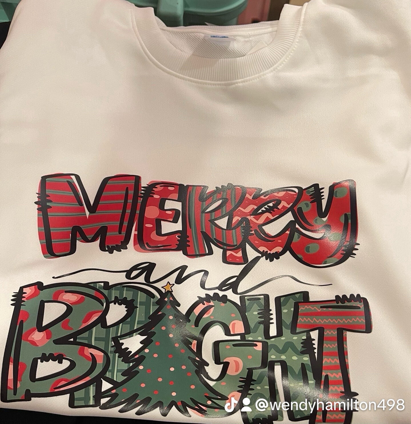 Sublimation Merry &amp; Bright On White Sweatshirt