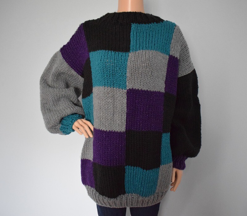 Retro Knit Patchwork Sweater (L/XL)