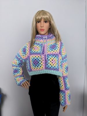 Pastel Granny Square Crop Sweater (L)