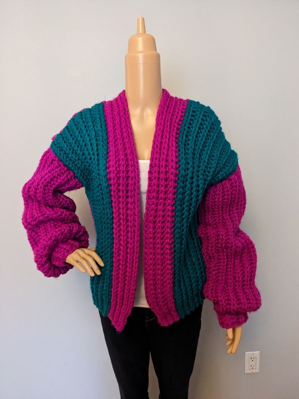 Marshmallow Cardigan - Teal/Magenta (L)