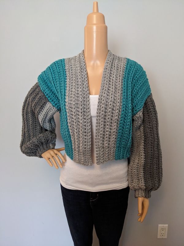 Cropped Marshmallow Cardigan - Aqua/Grey (M)