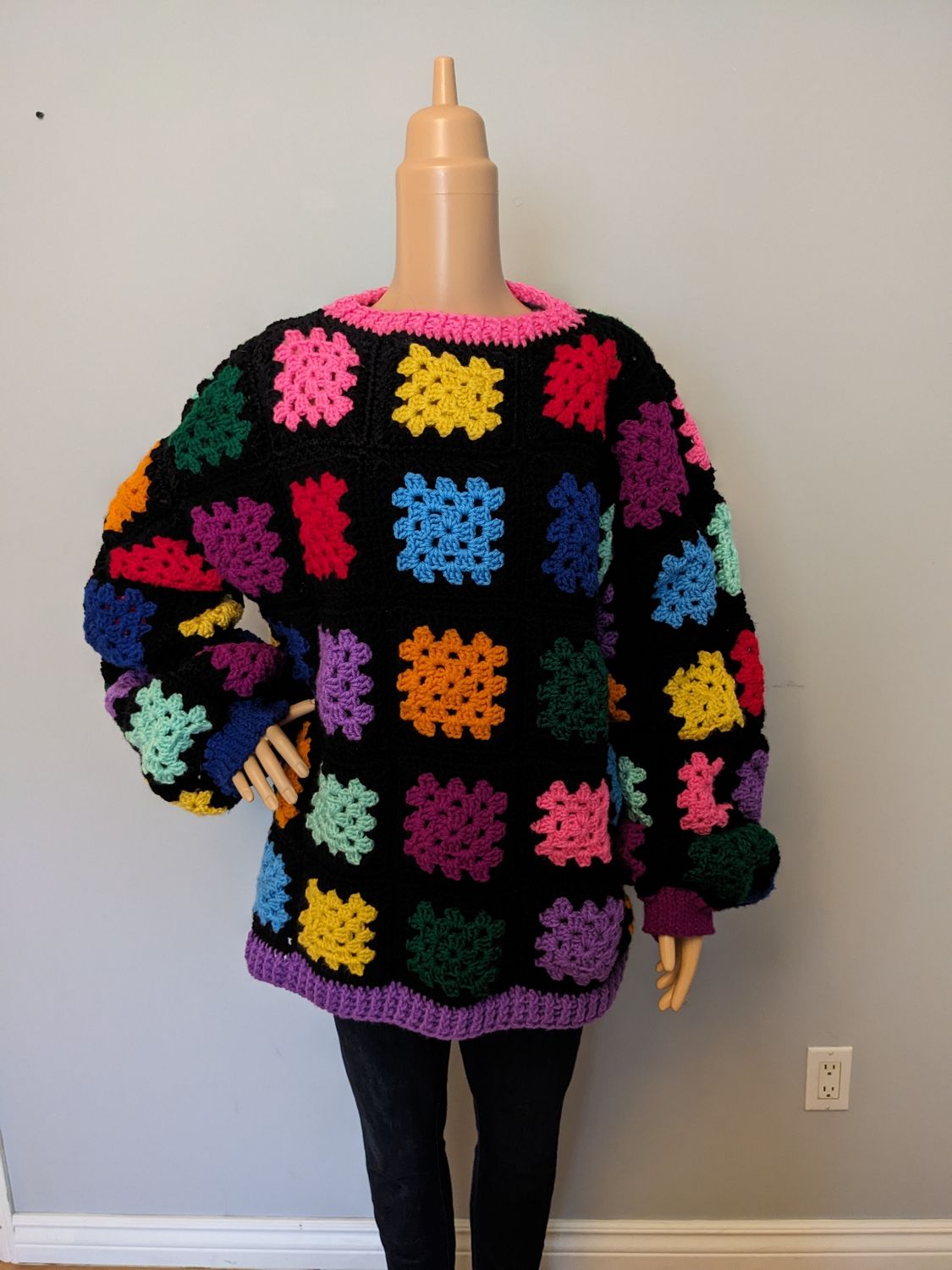 Multicolor Granny Square Pullover (XL)