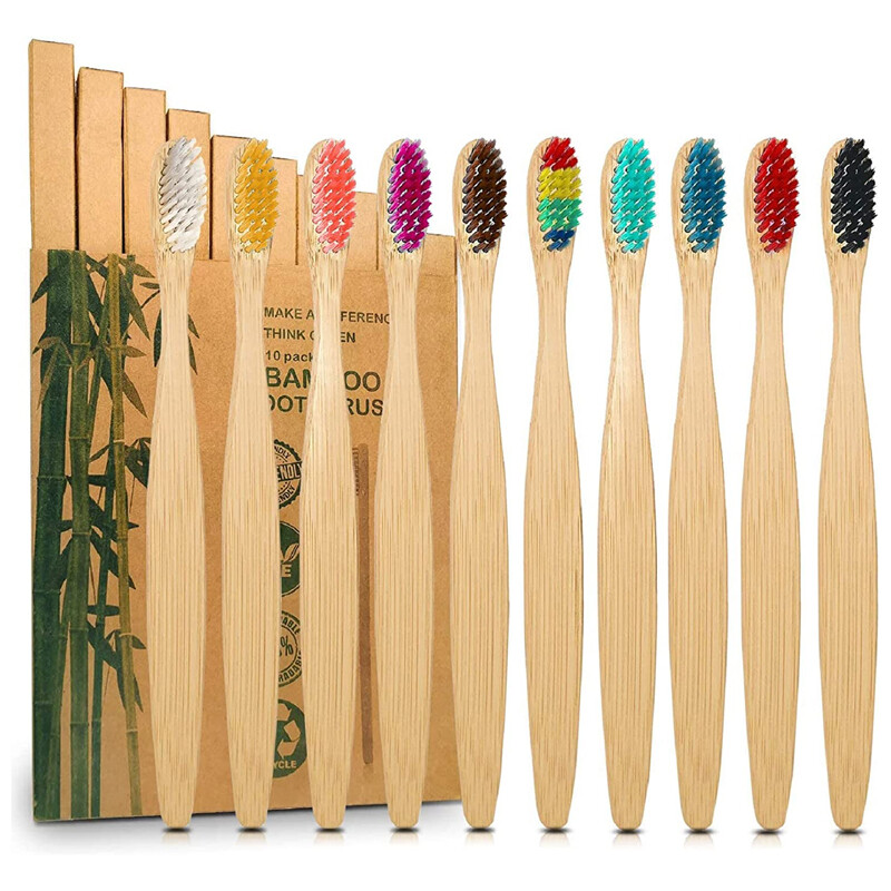 10pcs Plastic-Free Eco Bamboo Toothbrush Soft Bristles Adults Brush