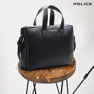 POLICE Neo Pyramid Vegan Leather14&quot; Laptop Briefcase Office Bag- Black