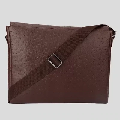 POLICE  Ostrich Polo Faux Leather Messenger Bag- Brown