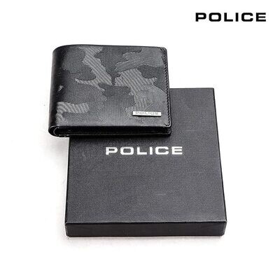 POLICE BerryBlack Men&#39;s 100% Genuine Leather Over Flap Coin Wallet
