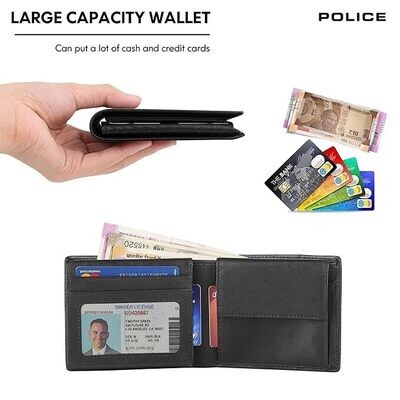 POLICE  BerryBlack Men's 100% Genuine Leather Over Flap Coin Wallet