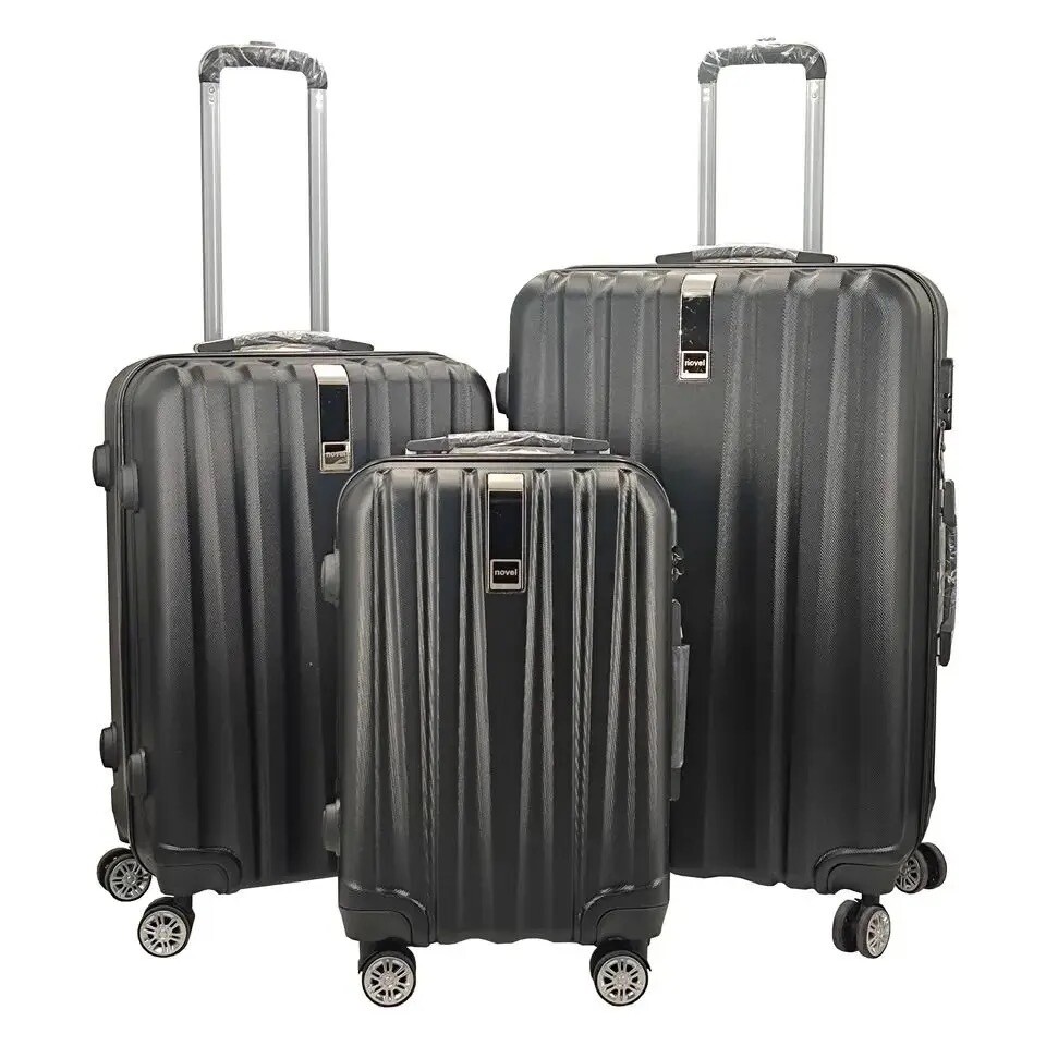 TRAVLR ABS+PC lightweight luggage trolley set (20&quot;, 24&quot;, 28&quot;) Mute Double Wheels and TSA Lock., Color: BLACK