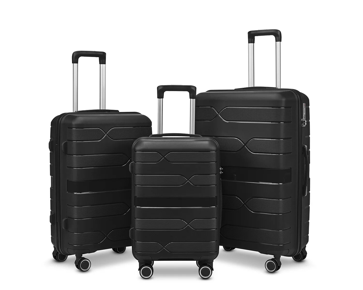 Travlr 100% PP break resistant lightweight expandable luggage trolley set (20&quot;, 24&quot;, 28&quot;), COLOR: Black