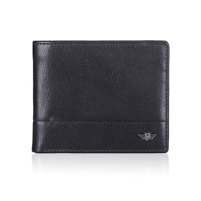 POLICE REIN Bi-Fold Men&#39;s 100% Genuine Leather Coin Wallet with Card Holders, Gifts for Men- Black