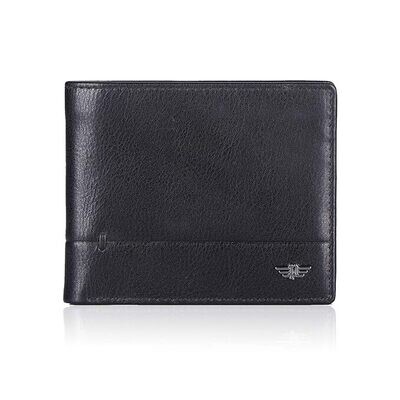 POLICE REIN Bi-Fold Men&#39;s 100% Genuine Leather Coin Wallet with Card Holders, Gifts for Men- Black