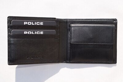 POLICE REIN Bi-Fold Men's 100% Genuine Leather Coin Wallet with Card Holders, Gifts for Men- Black