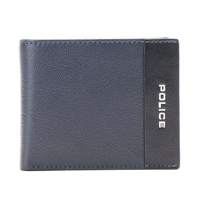 POLICE RAPODO OVER FLAP  Men&#39;s 100% Genuine Leather Coin Wallet with Card Holders, Gifts for Men- Navy/Black