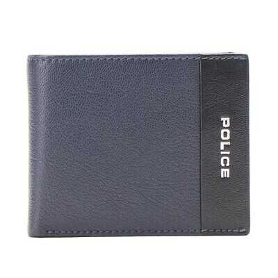 POLICE RAPODO OVER FLAP  Men&#39;s 100% Genuine Leather Coin Wallet with Card Holders, Gifts for Men- Navy/Black