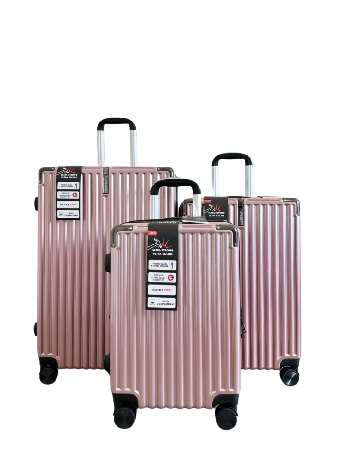 TRAVLR Strokes 3 Piece (20&quot;25&quot;29&quot;) Hardside Luggage Set Expandable,  Anti-Scratch, Mute Eight Wheels  Wheels and TSA Lock, Color: Rose Gold