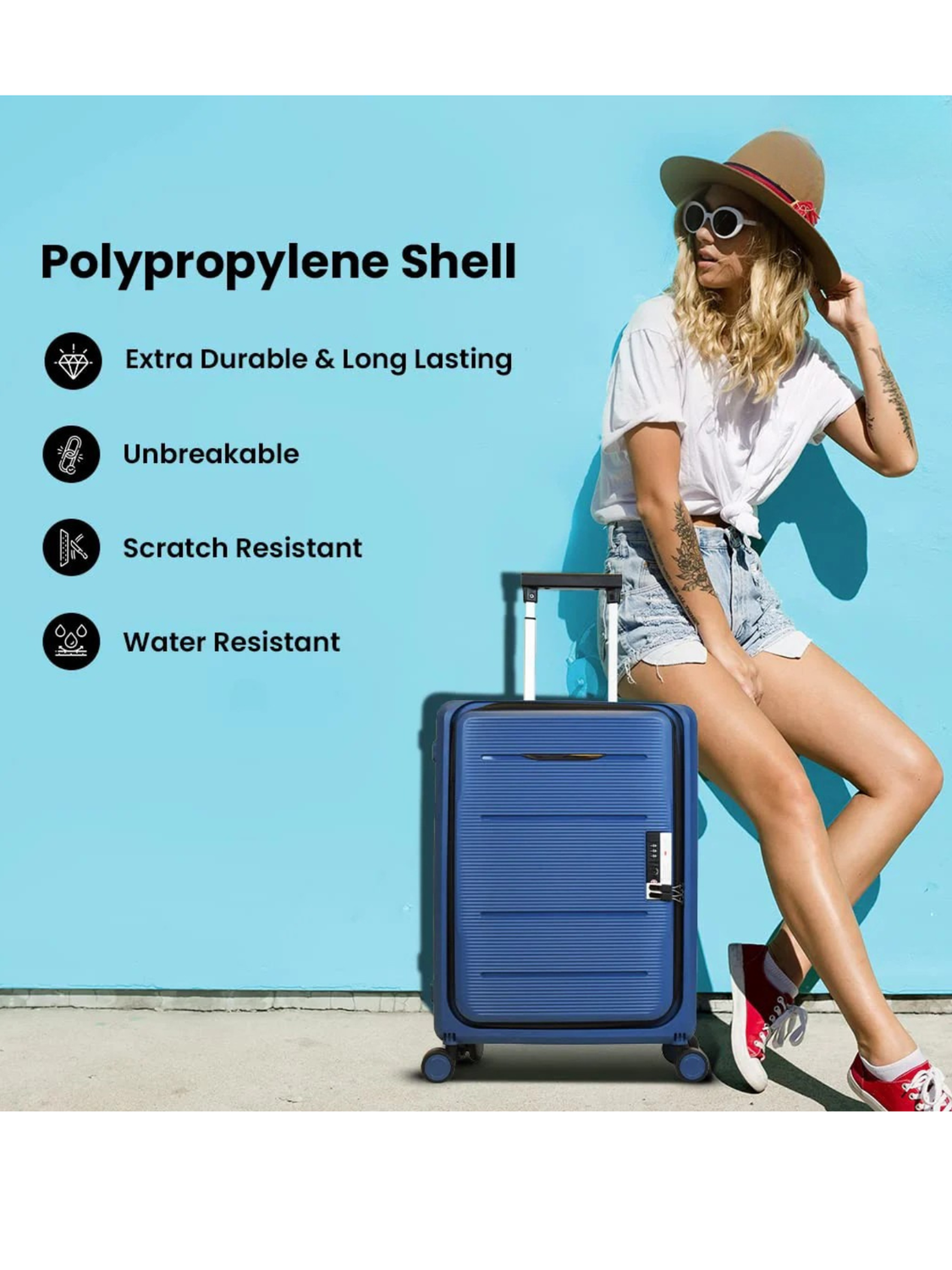 TRAVLR&#39;s Bubule Foldable/Collapsible  Luggage PP Suitcase Hardshell Lightweight 24&quot; Checkin Trolley with TSA Lock and  Mute Spinner Wheels - White