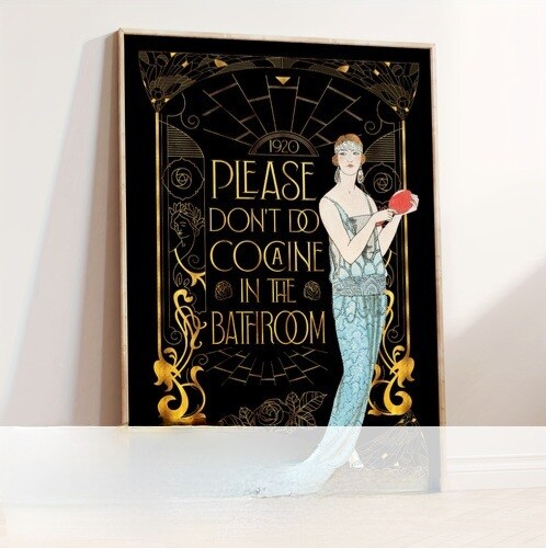 Please Don&#39;t do Cocaine in the bathroom hanging photo art; woman from roaring 20&#39;s era pictured on front