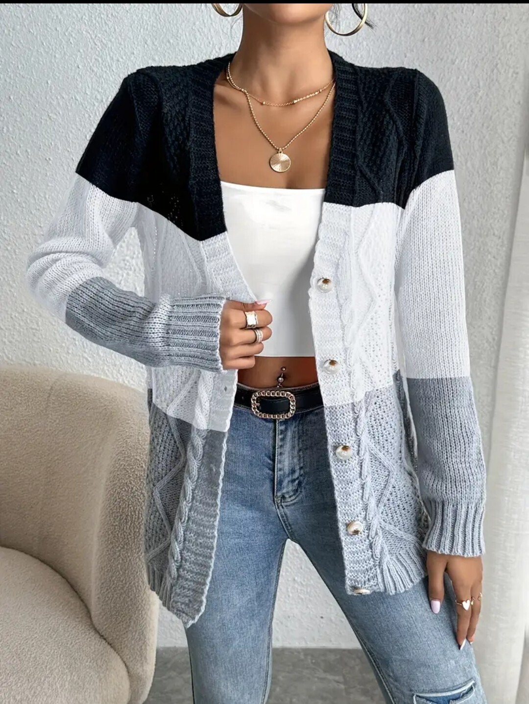 Black and white knit sweater