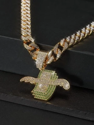 Zync alloy rhinestone dollar pendant necklace
