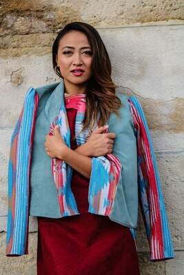 Blue Cordoray, Indigenous lined Collar &amp; Sleeves Jacket.