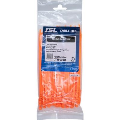 CABLE TIE 150X3.6MM ORANGE 100PKT