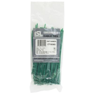 CABLE TIE 150X3.6MM GREEN 100PKT
