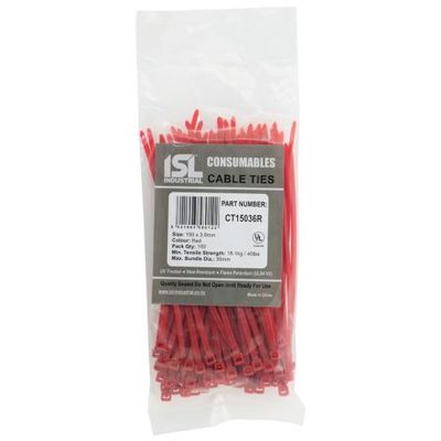 CABLE TIE 150X3.6MM RED 100PKT