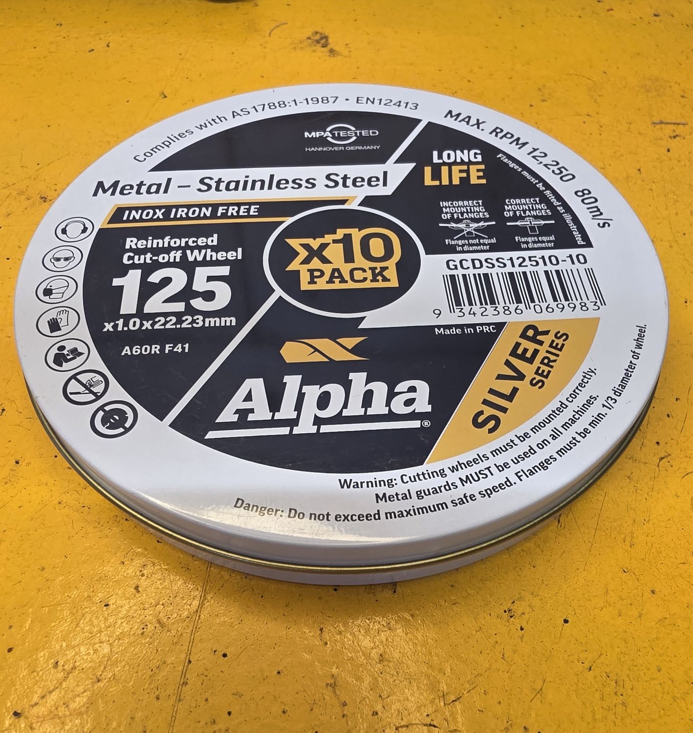 CUTTING DISC 125X1X22 SILVER TIN (10)